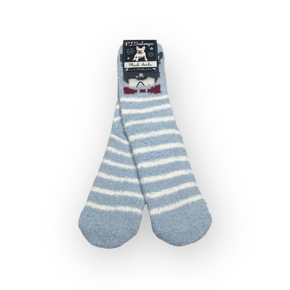 new PJ Salvage 𖠌 Frenchie Dog Plush Super Soft Butter Socks 𖠌 Blue Stripe 𖠌 - Picture 5 of 14